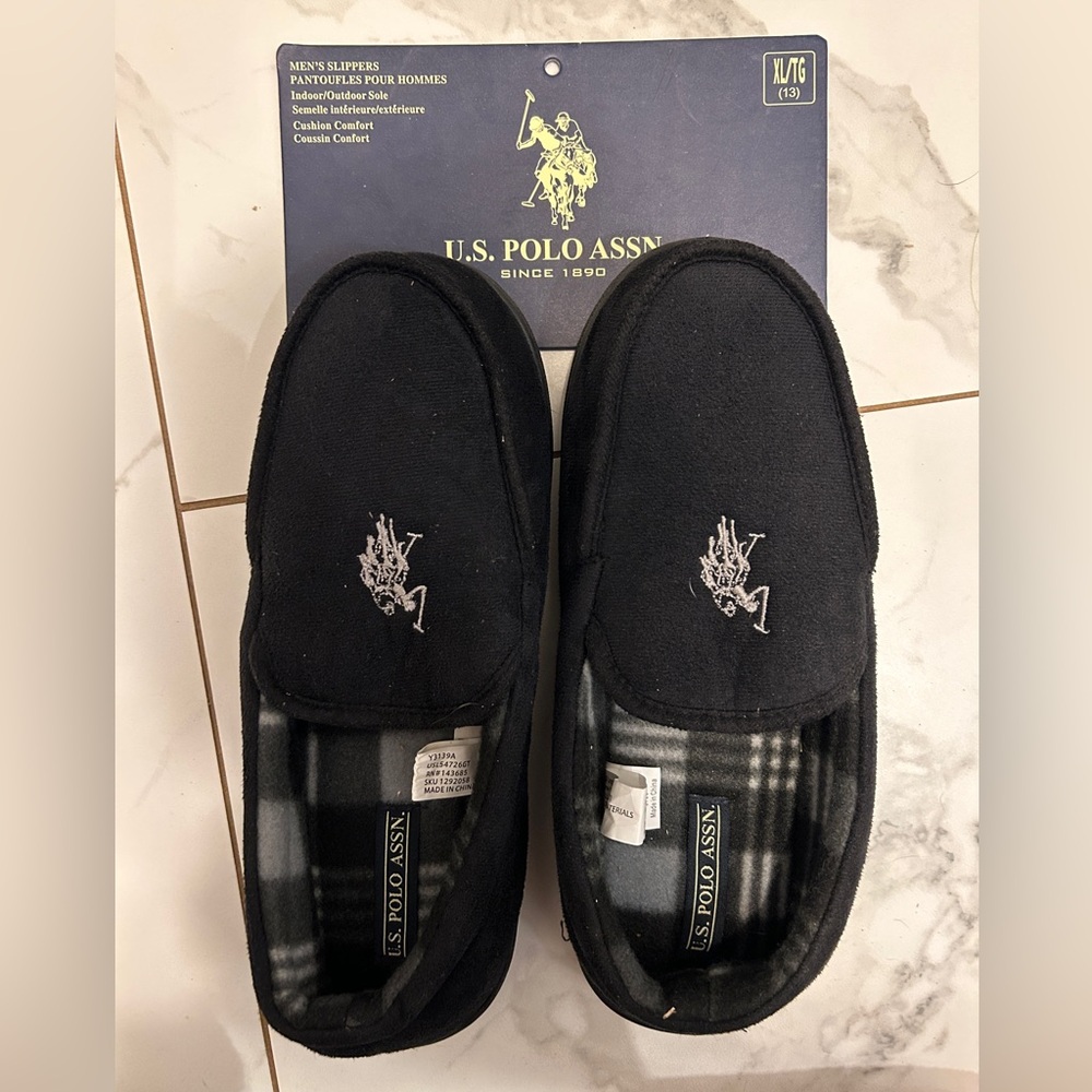 NWT U.S Polo Assn. Black Slippers Sz 11